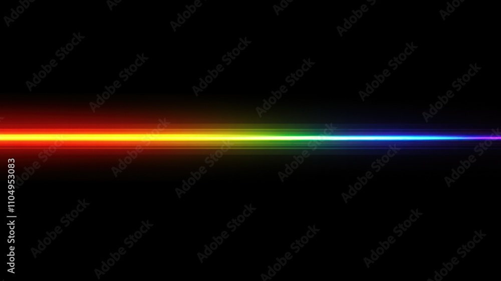 Horizontal rainbow light flare on black background, creating a minimalist yet modern and elegant visual effect Horizontal rainbow light flare on black background, creating a minimalist yet modern and elegant visual effect