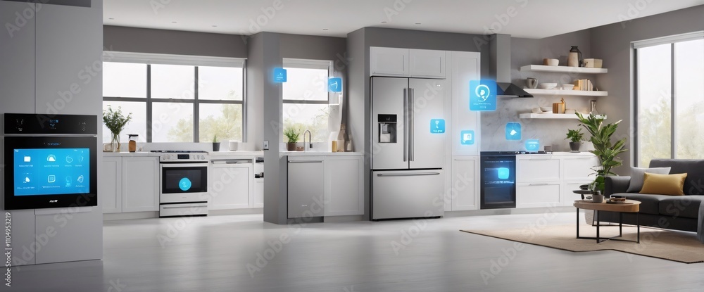 smart home filled with various connected devices and appliances AI, such as smart refrigerators, coffee makers, and ovens, all communicating with each other to simplify everyday tasks and enhance smart home filled with various connected devices and appliances AI, such as smart refrigerators, coffee makers, and ovens, all communicating with each other to simplify everyday tasks and enhance