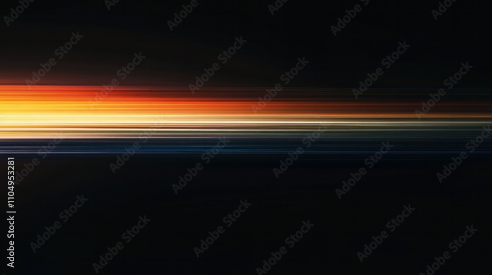 Obraz premium Horizontal rainbow light streak glowing subtly over black background, modern minimalist elegance