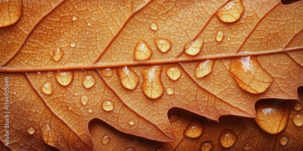 Fototapeta premium Beads of water glistening Leaf with dew A detailed ma
