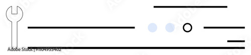 Wrench icon followed by various horizontal lines of differing lengths and thicknesses, two small blue dots, and a black circle. Ideal for engineering, adjustment processes, mechanics, workflow