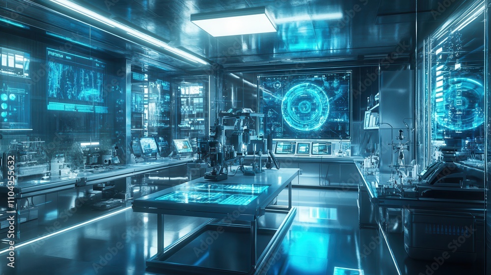 Futuristic Laboratory with Advanced Technology Displays Futuristic Laboratory with Advanced Technology Displays