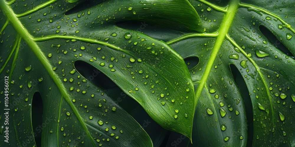 Clear drops on green leaf Lush green leaf A detailed Clear drops on green leaf Lush green leaf A detailed