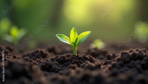 Green leafy sprout in soil, close-up