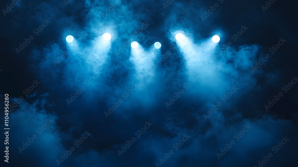 Fototapeta premium Blue Stage Lighting Through Smoky Haze