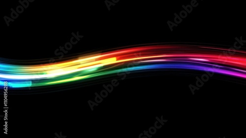 Minimalist rainbow light streak stretches horizontally across black, a sleek modern design with stylish appeal