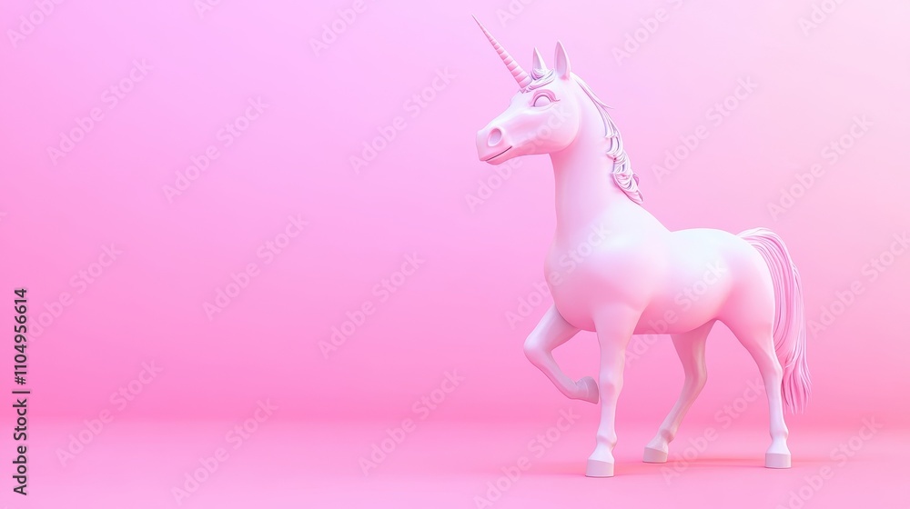 Pink Unicorn Stands Against Pink Background Pink Unicorn Stands Against Pink Background