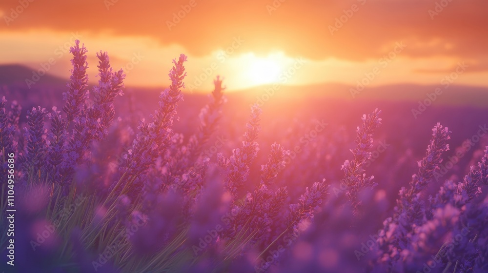Lavender Field Sunset Golden Hour Blossoms Lavender Field Sunset Golden Hour Blossoms