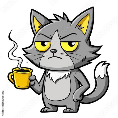 grumpy cartoon cat sleepy expression vector