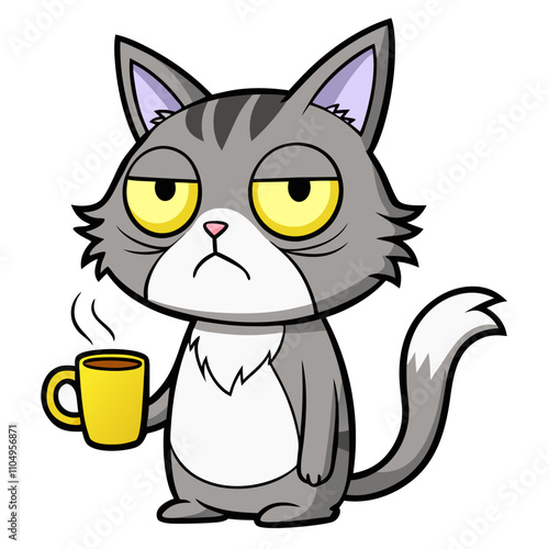 grumpy cartoon cat sleepy expression vector