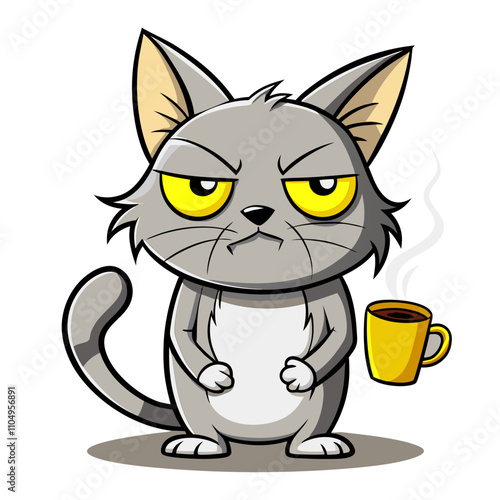 grumpy cartoon cat sleepy expression vector