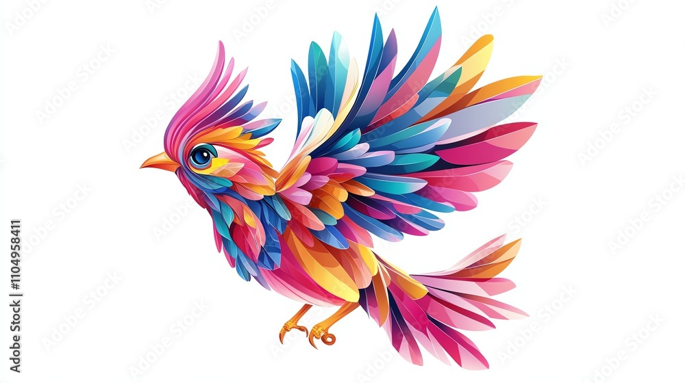 Obraz premium A colorful, abstract bird in flight.