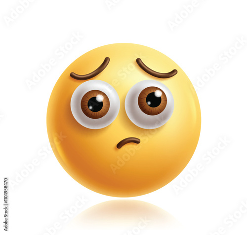 Sad emoji clipart 3d character. Emoji face in upset, frown, despair, grief, stress and hopeless facial expression yellow round graphic element. Vector illustration sad emoticon clip art. 
