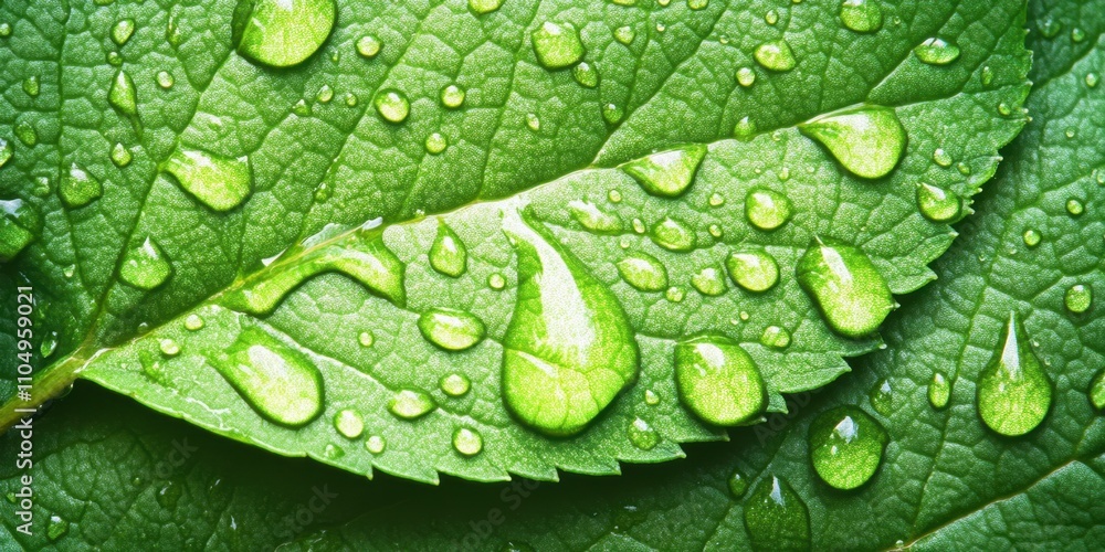 Fototapeta premium Drips collecting on the leafs edge Crisp leaf A detai