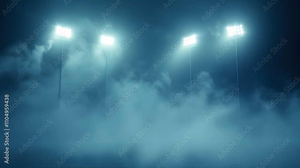 Naklejka premium Stadium Lights Illuminate Foggy Night Sky