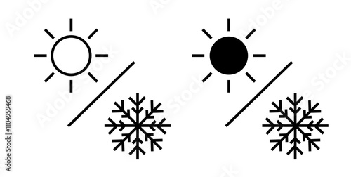 Heat freeze icon, hot cold line stroke ui elements vector simple graphic pictogram illustration set, sun snowflake as winter summer mode balance indicator buttons image clip art
