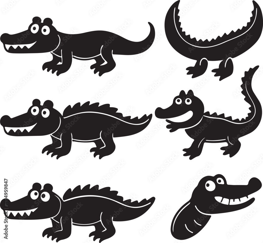 crocodile set of design set of black collection art crocodile set of design set of black collection art