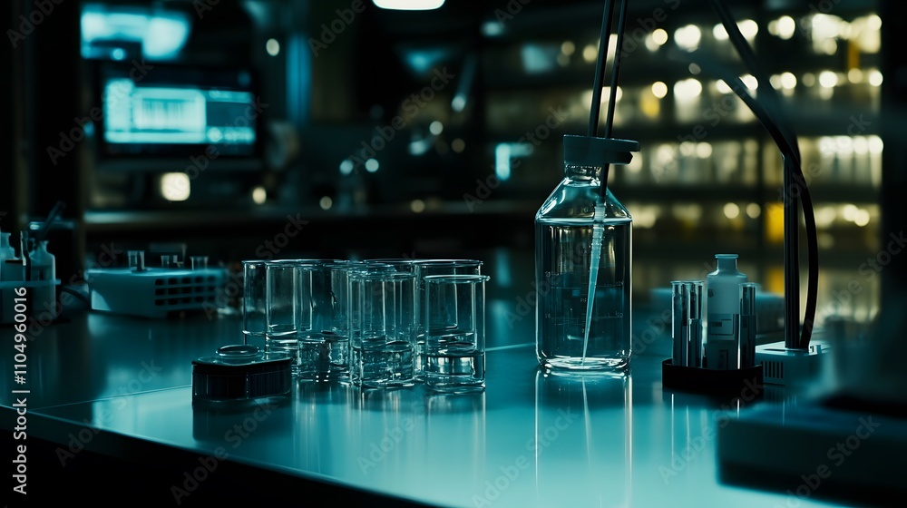 Empty research laboratory with sterile white walls and stainless steel tables. The absence of activity symbolizes potential and the promise of future discoveries. Empty research laboratory with sterile white walls and stainless steel tables. The absence of activity symbolizes potential and the promise of future discoveries.