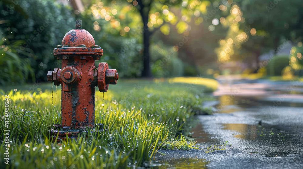 Urban Fire Hydrant Surrounded by Green Grass Urban Fire Hydrant Surrounded by Green Grass