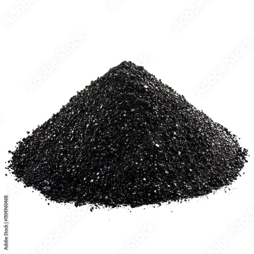 A mound of activated carbon powder on a transparent background showcasing its fine texture and rich black color, Activated carbon powder black mound, transparent background. photo