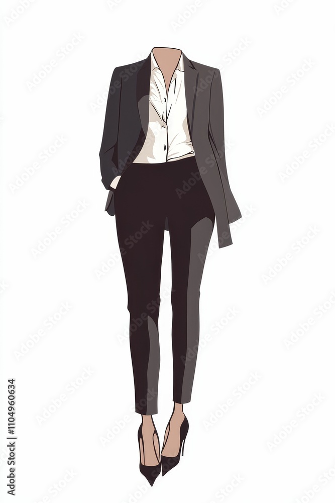 Headless figure in suit, shirt, pants, heels. Headless figure in suit, shirt, pants, heels.