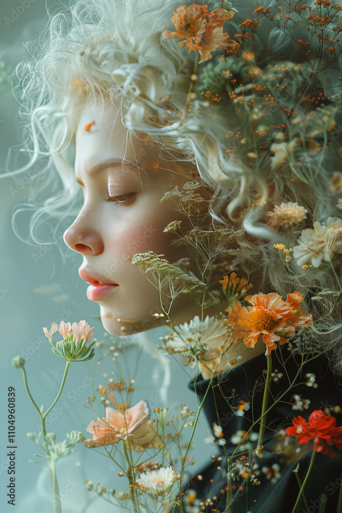 Ethereal Portrait with Blossoming Flowers Ethereal Portrait with Blossoming Flowers