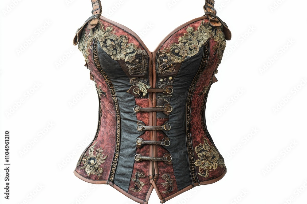 Fototapeta premium Ornate, burgundy corset with metal accents.