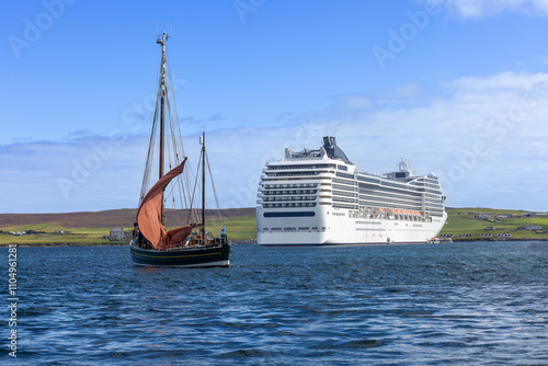 Obraz na plátně Cruise ship docked in Lerwick in Shetland Scotland British Islands