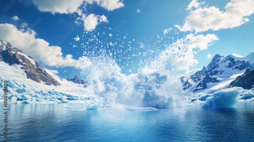 Obraz premium Environmental documentary melting glaciers data streams and climate change imagery