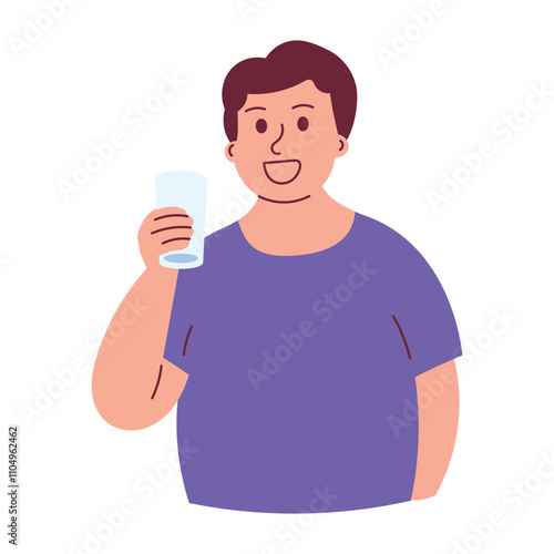 Obese Man Drinking Water