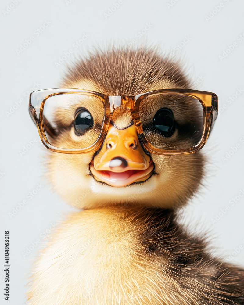 Quirky duckling portrait trendy eyewear in a bright studio setting Quirky duckling portrait trendy eyewear in a bright studio setting