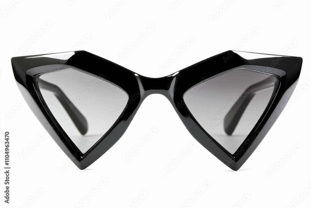 Black angular sunglasses, sharp frames, gray lenses. Black angular sunglasses, sharp frames, gray lenses.