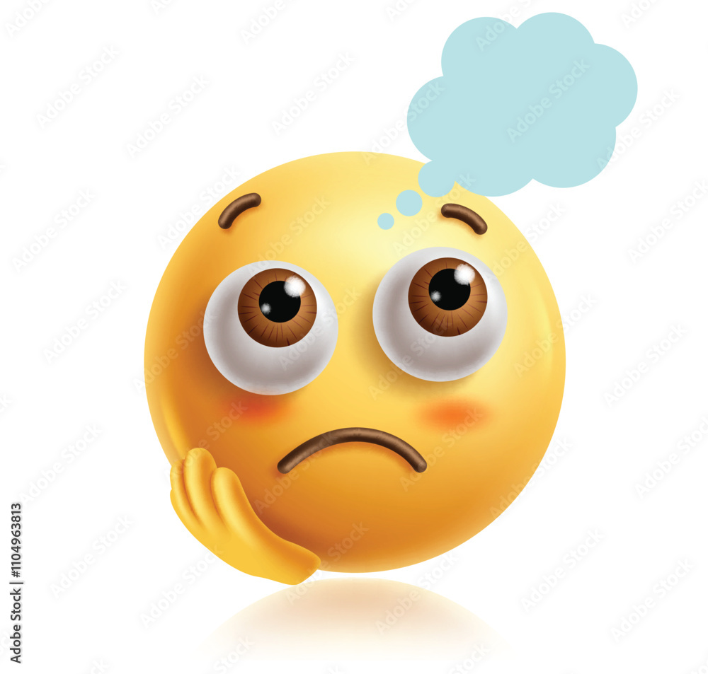Thinking emoji clipart 3d character. Emoji face character in imagining ...