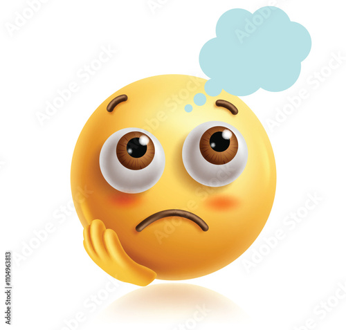 Thinking emoji clipart 3d character. Emoji face character in imagining, reflecting, sad, curious, confused and in love facial expression with hand gesture. Vector illustration thinking emoticon clip 