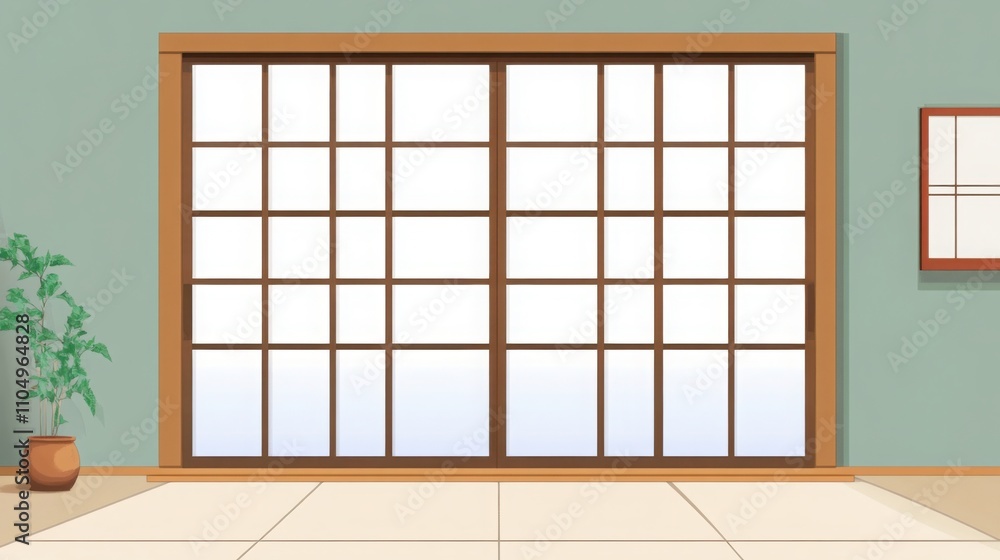 traditional Japanese sliding shoji door with a wooden frame and white paper panels traditional Japanese sliding shoji door with a wooden frame and white paper panels