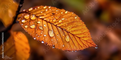 Glistening droplets on green leaves Chestnut leaf A d photo