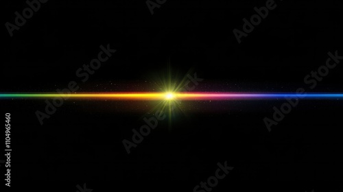 Subtle horizontal rainbow light flare glowing on black, minimalist modern design with colorful elegance