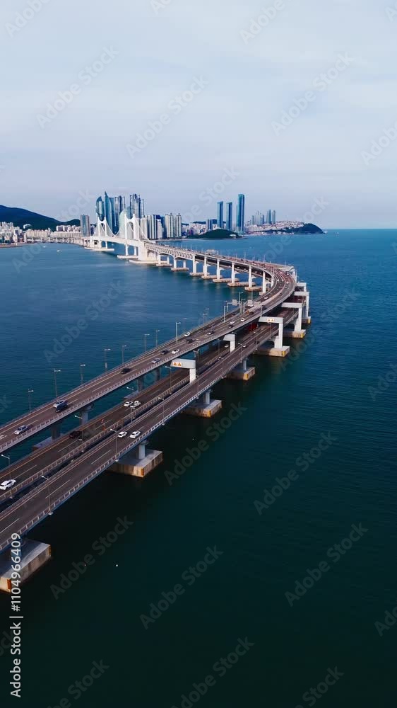 Gwangan bridge aerial view and city skyline, Busan, South Korea Gwangan bridge aerial view and city skyline, Busan, South Korea