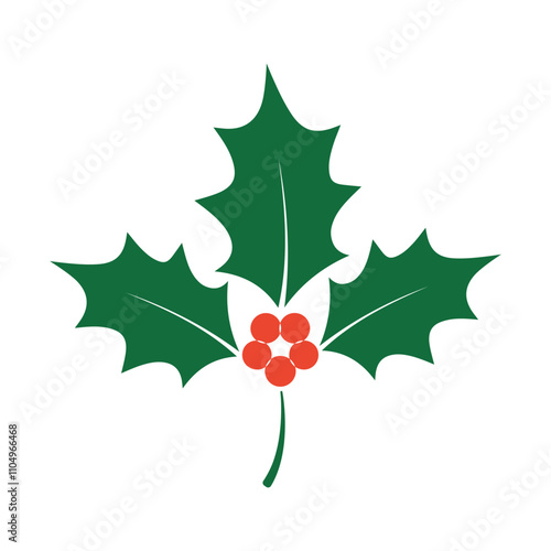 Christmas holly vector icon, Winter berries holly mistletoe vector art illustration on white background