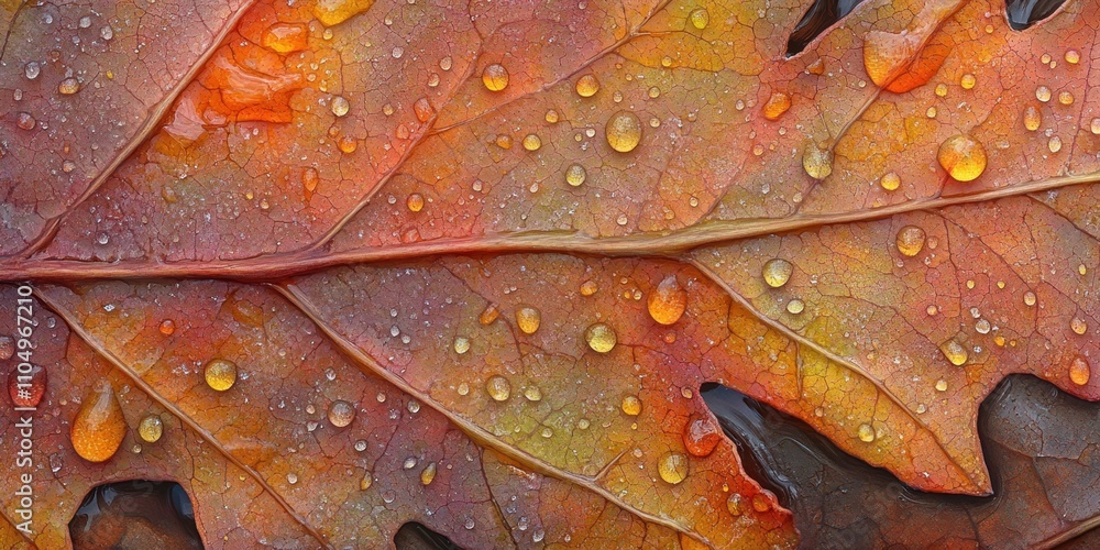 Fototapeta premium Liquid droplets Leaf with morning dew A detailed macr
