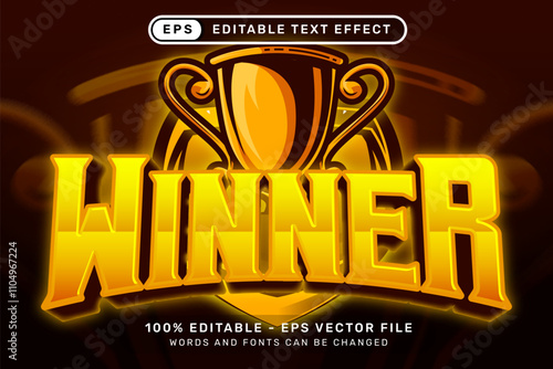 winner text effect and editable text effect with trophy and shield illustration