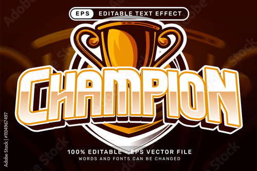 champion text effect and editable text effect with trophy and shield illustration