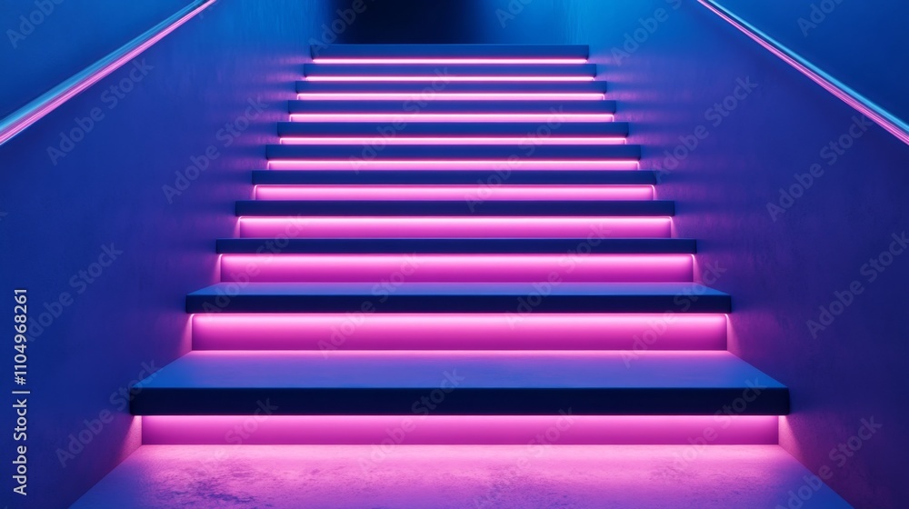 Fototapeta premium Neon Pink Stairs in a Modern Interior