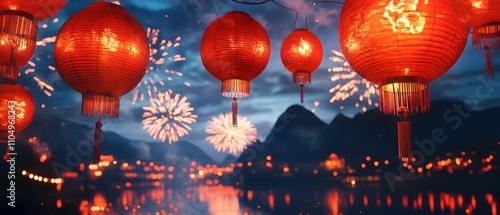 Colorful lanterns illuminate a night festival.