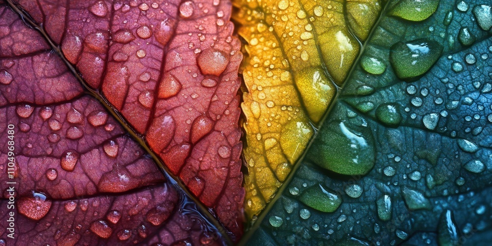 Obraz premium Pattering droplets Serrated leaf A detailed macro sho