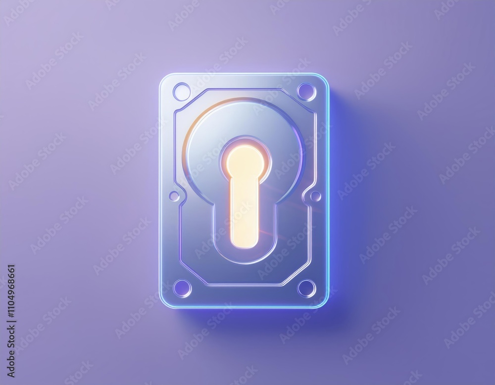 3D glowing keyhole on a metallic hard drive symbolizes secure data storage 3D glowing keyhole on a metallic hard drive symbolizes secure data storage