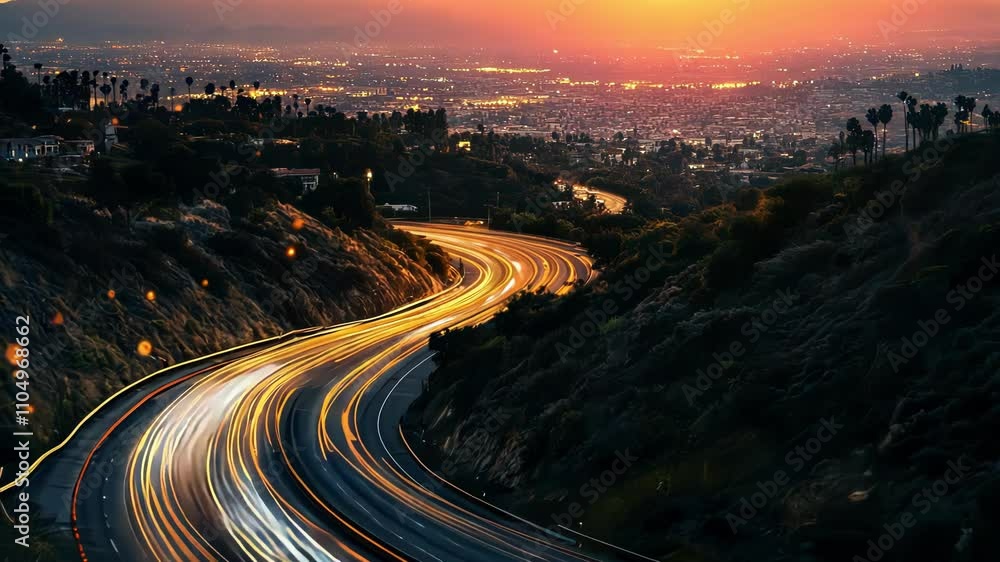 Twilight Cityscape with Illuminated Highway Twilight Cityscape with Illuminated Highway