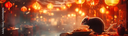 Curious mouse in a festive lantern setting.