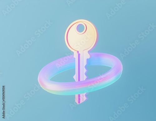 3D pastel key floats within a iridescent ring