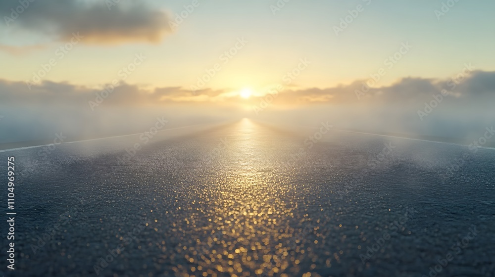 Fototapeta premium Golden Sunset Over a Misty Road Ahead